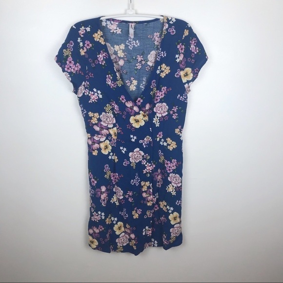 XHILARATION Blue Floral V- Neck Dress Size M - Picture 7 of 8